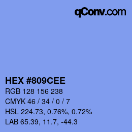 Color code: HEX #809CEE | qconv.com