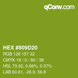 Farbcode: HEX #809D20 | qconv.com
