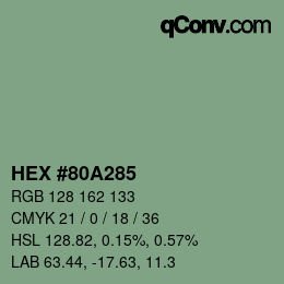 Farbcode: HEX #80A285 | qconv.com