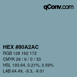 颜色代码: HEX #80A2AC | qconv.com