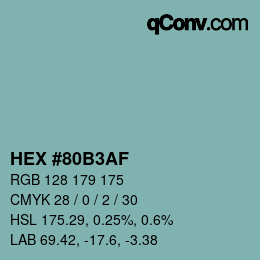 Farbcode: HEX #80B3AF | qconv.com