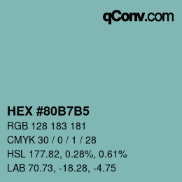 カラーコード: HEX #80B7B5 | qconv.com