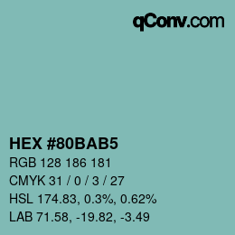 カラーコード: HEX #80BAB5 | qconv.com