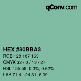 カラーコード: HEX #80BBA3 | qconv.com