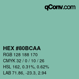 颜色代码: HEX #80BCAA | qconv.com