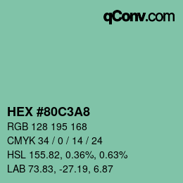 カラーコード: HEX #80C3A8 | qconv.com