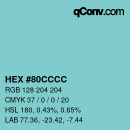 Farbcode: HEX #80CCCC | qconv.com