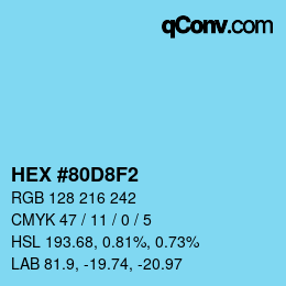 颜色代码: HEX #80D8F2 | qconv.com