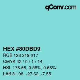 Color code: HEX #80DBD9 | qconv.com