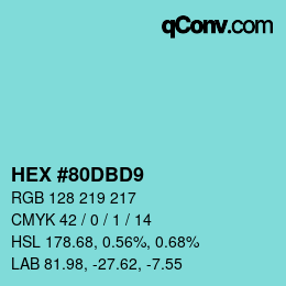カラーコード: HEX #80DBD9 | qconv.com