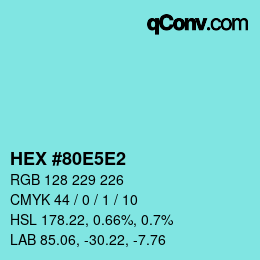 カラーコード: HEX #80E5E2 | qconv.com