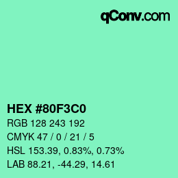 Color code: HEX #80F3C0 | qconv.com