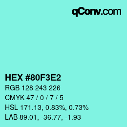 カラーコード: HEX #80F3E2 | qconv.com
