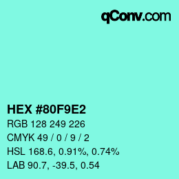 颜色代码: HEX #80F9E2 | qconv.com