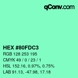 Color code: HEX #80FDC3 | qconv.com