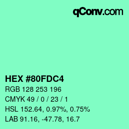カラーコード: HEX #80FDC4 | qconv.com