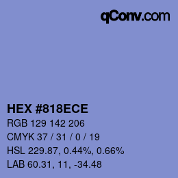 カラーコード: HEX #818ECE | qconv.com