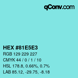 Código de color: HEX #81E5E3 | qconv.com