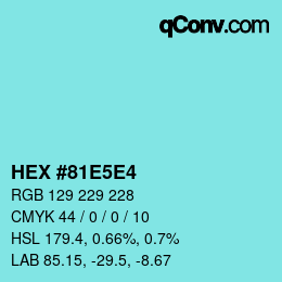 Farbcode: HEX #81E5E4 | qconv.com