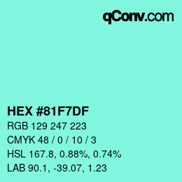 Color code: HEX #81F7DF | qconv.com