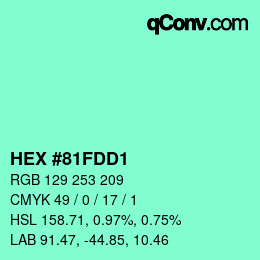 カラーコード: HEX #81FDD1 | qconv.com