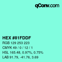 Color code: HEX #81FDDF | qconv.com