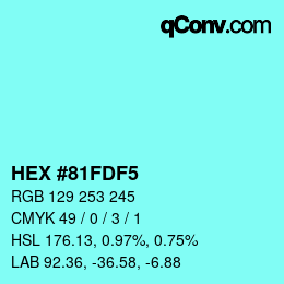 Color code: HEX #81FDF5 | qconv.com