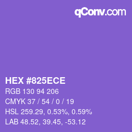 カラーコード: HEX #825ECE | qconv.com