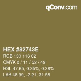 Color code: HEX #82743E | qconv.com