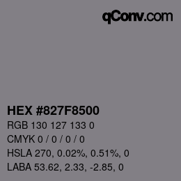 Color code: HEX #827F8500 | qconv.com