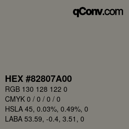 颜色代码: HEX #82807A00 | qconv.com
