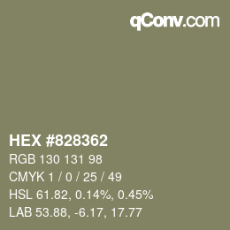 Code couleur: HEX #828362 | qconv.com