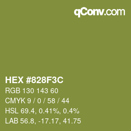 Color code: HEX #828F3C | qconv.com