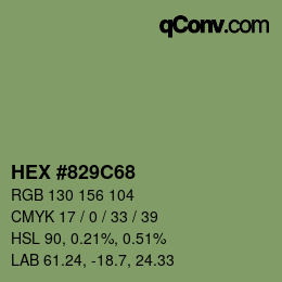 Farbcode: HEX #829C68 | qconv.com