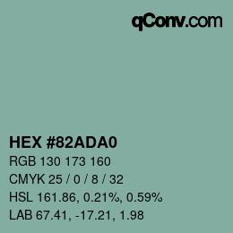 颜色代码: HEX #82ADA0 | qconv.com