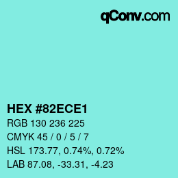 Color code: HEX #82ECE1 | qconv.com