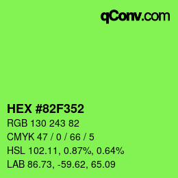 Farbcode: HEX #82F352 | qconv.com