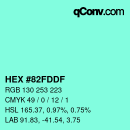 Color code: HEX #82FDDF | qconv.com