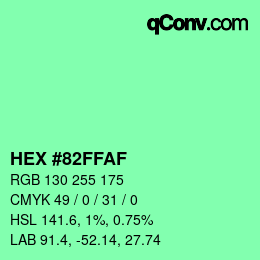 Color code: HEX #82FFAF | qconv.com
