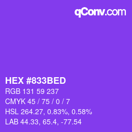 Color code: HEX #833BED | qconv.com