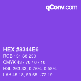 カラーコード: HEX #8344E6 | qconv.com
