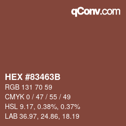 Color code: HEX #83463B | qconv.com