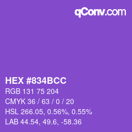 Color code: HEX #834BCC | qconv.com