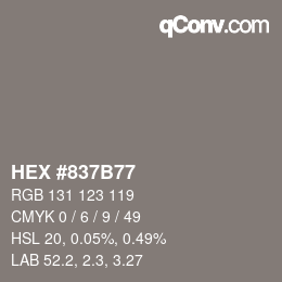 Color code: HEX #837B77 | qconv.com