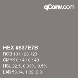 Color code: HEX #837E7B | qconv.com