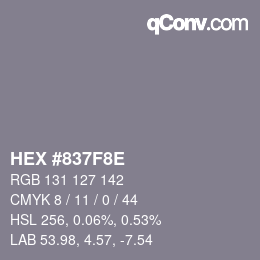カラーコード: HEX #837F8E | qconv.com