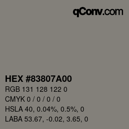 Color code: HEX #83807A00 | qconv.com