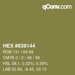 Farbcode: HEX #838144 | qconv.com