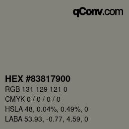 Color code: HEX #83817900 | qconv.com