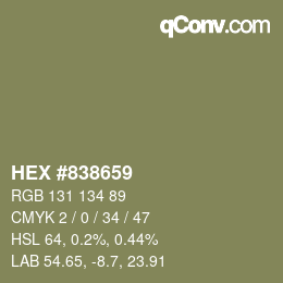 Código de color: HEX #838659 | qconv.com